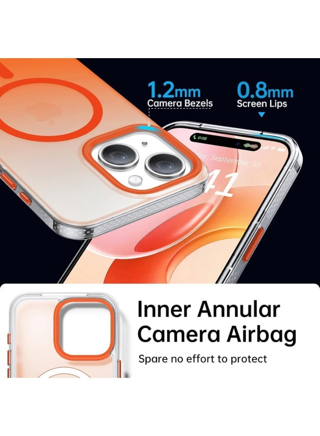 جراب مغناطيسي قوي لهاتف iPhone 14 / iPhone 13، صديق للبشرة [متوافق مع Magsafe] [حماية اختبار الدرجة العسكرية] جراب نحيف شفاف غير لامع لا يصفر أبدًا (برتقالي) - Image 3