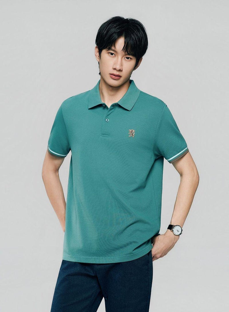 GIORDANO Men’s Cotton Slim Performance Polo with Small Lion Embroidery - Image 1