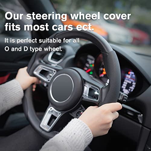 Amiss Nappa Leather Steering Wheel Cover, 2PCS Segmented Wheel Protector, Universal 99% Car Wheel Cover (Black) - Image 5