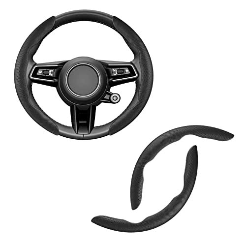 Amiss Nappa Leather Steering Wheel Cover, 2PCS Segmented Wheel Protector, Universal 99% Car Wheel Cover (Black) - Image 1