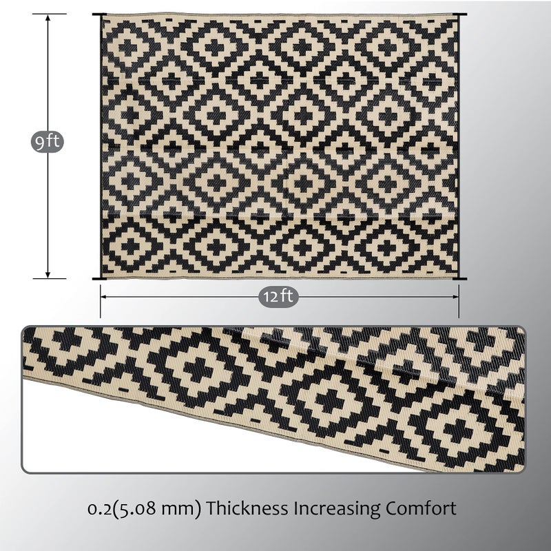 SAND MINE Waterproof Outdoor Rug 9x12 ft, Plastic Reversible Rug, Modern Area Rug, Large Floor Mat for Outdoors, RV, Patio, Backyard, Deck, Picnic, Beach, Camping - Image 2