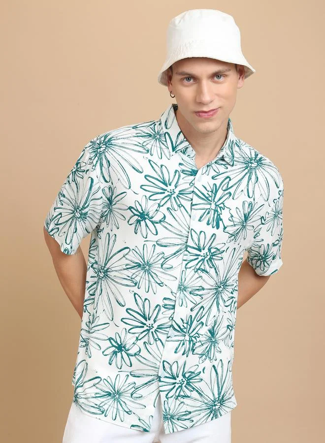 كيتش Slim Fit Floral Print Cotton Casual Shirt by Styli