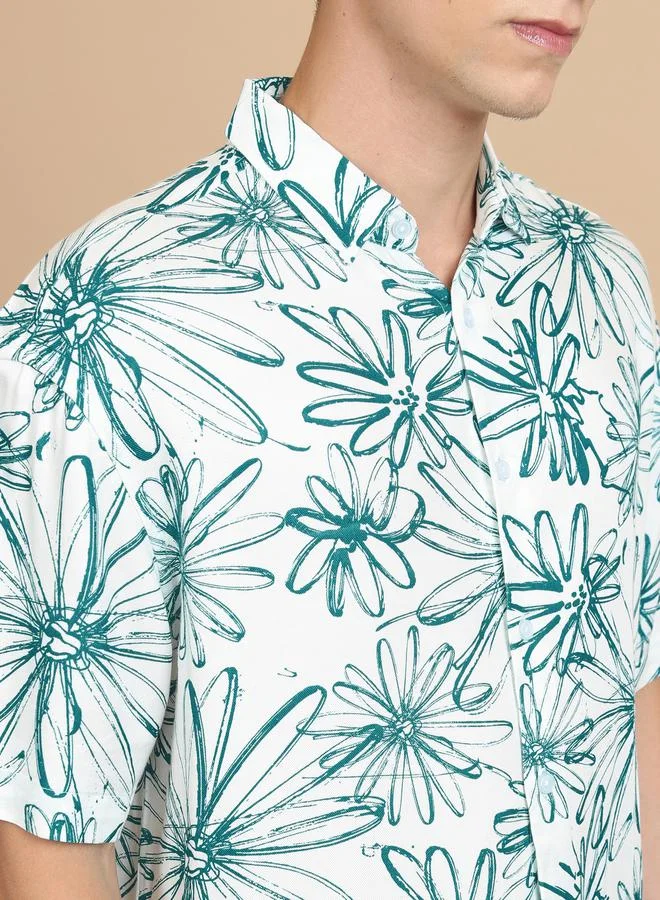 كيتش Slim Fit Floral Print Cotton Casual Shirt by Styli