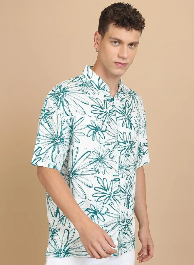 كيتش Slim Fit Floral Print Cotton Casual Shirt by Styli