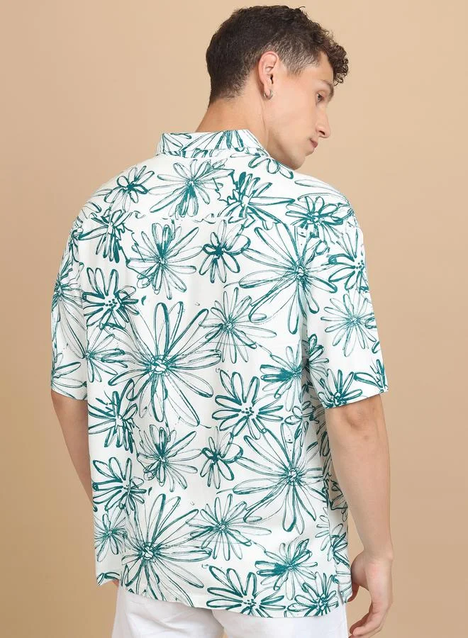 كيتش Slim Fit Floral Print Cotton Casual Shirt by Styli