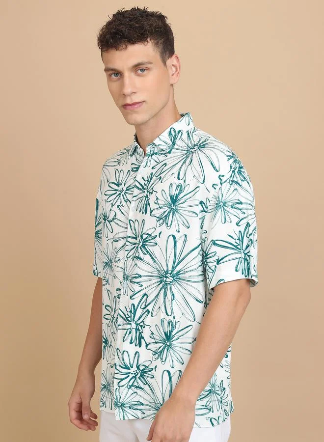 كيتش Slim Fit Floral Print Cotton Casual Shirt by Styli