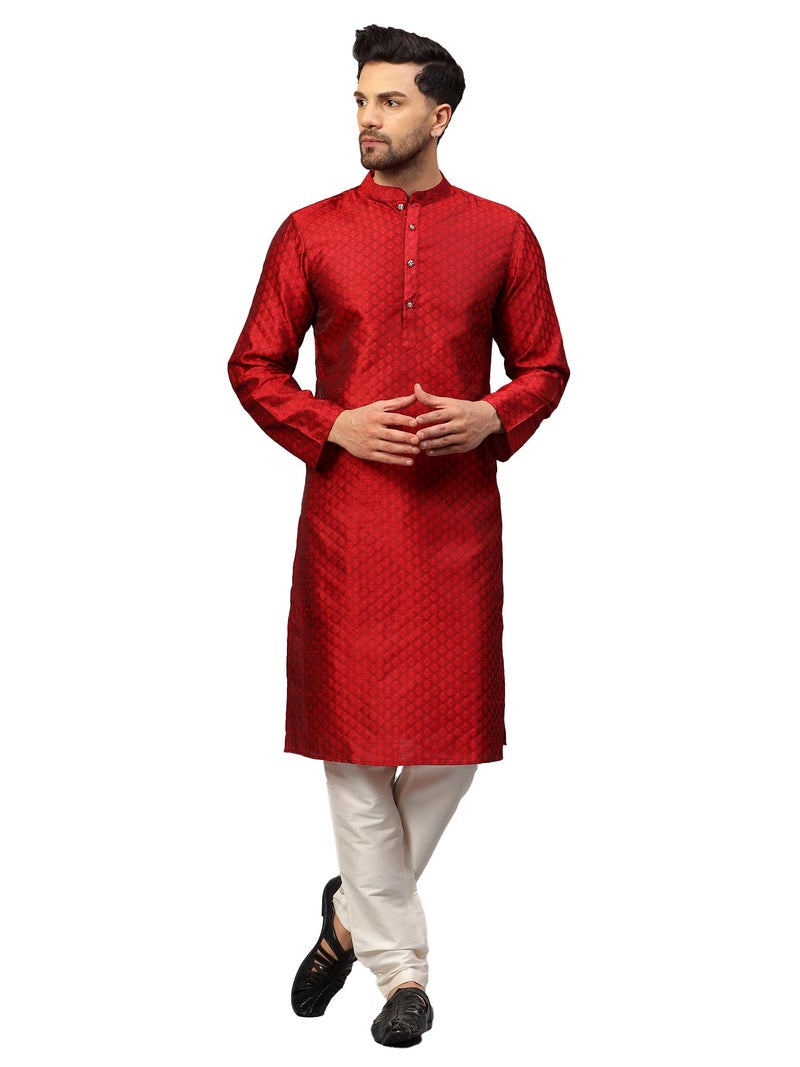 LATEST CHIKAN Men’s Silk Chikankari Kurta with Cream Churidar | Festive Set - KP-SB-R1-42 - Image 1