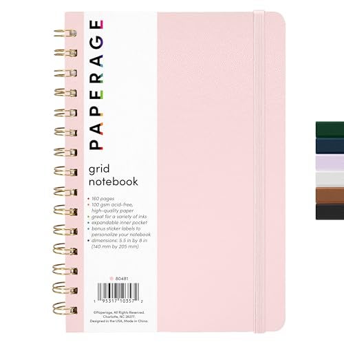 PAPERAGE Graph Paper Spiral Notebook & Journal, (Blush), 160 Pages, Medium 5.5 inches x 8 inches - 100 GSM Thick Graphing Paper, Hardcover, Double-Wire Grid Spiral Notebook - Image 1