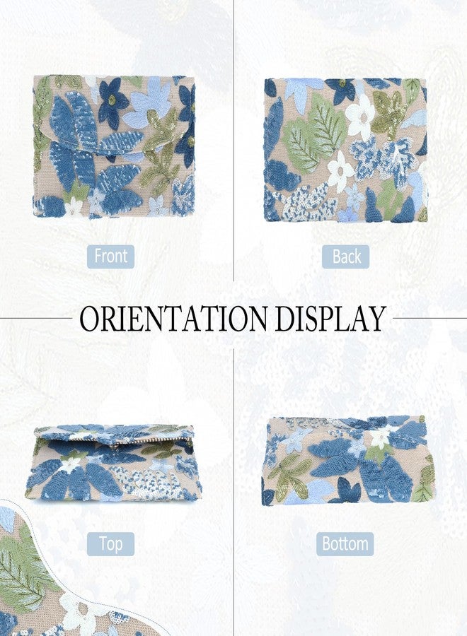 Fecialy Embroidery Clutch Purses for Women Floral Handbag Sequin Beaded Evening Clutch Formal Party Bags, Blue - Image 5