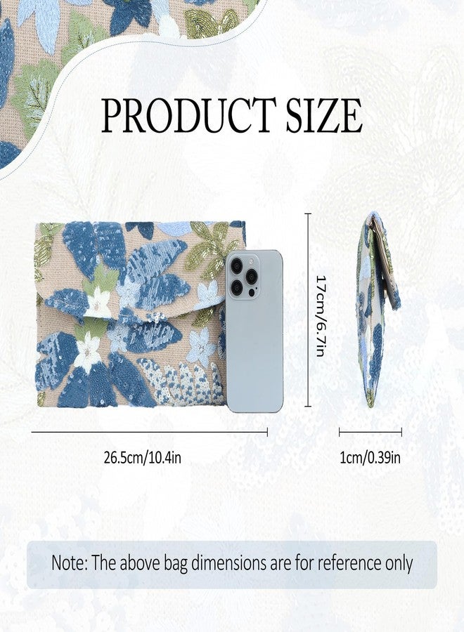 Fecialy Embroidery Clutch Purses for Women Floral Handbag Sequin Beaded Evening Clutch Formal Party Bags, Blue - Image 3