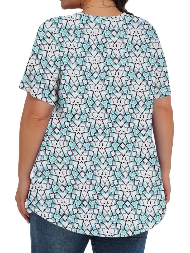 Tencede Womens Plus Size Tops Tunic Short Sleeve Crew Neck Shirts Casual Soft Blouse Love Grid 3X - Image 4