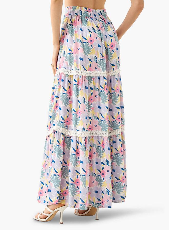 Splash FAV Floral Print Tiered Maxi Skirt with Elasticated Waistband - Image 3