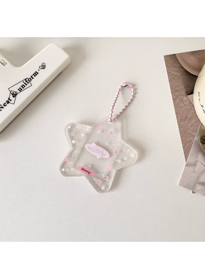 NIBEMINENT 1 - Piece Simple Glitter Pink Five-pointed Star Kpop Photo Card Holder Pendant Key Chain ID Badge Holder ID Card Holder Photo Card Protector for School ID Office ID Access Card for Women Girls - Image 1