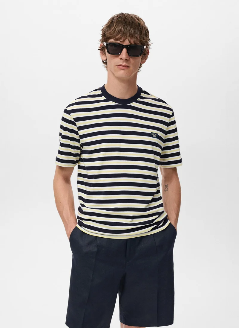 Mango Man 100% cotton regular-fit striped t-shirt