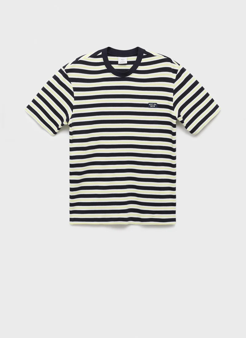Mango Man 100% cotton regular-fit striped t-shirt