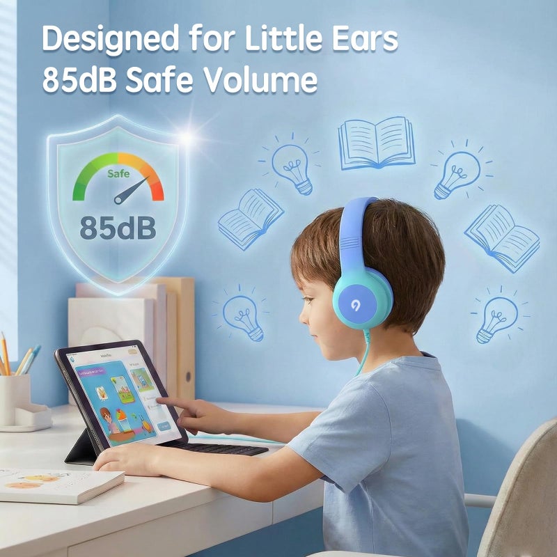 ADOOPE Wired Kids Headphones with USB C Plug, 85dB Safe Volume, Adjustable Headband, Tangle-Free Cord Headphones for School, Tablet, Travel (Sky Blue & Mint Green, Without Microphone) - Image 2