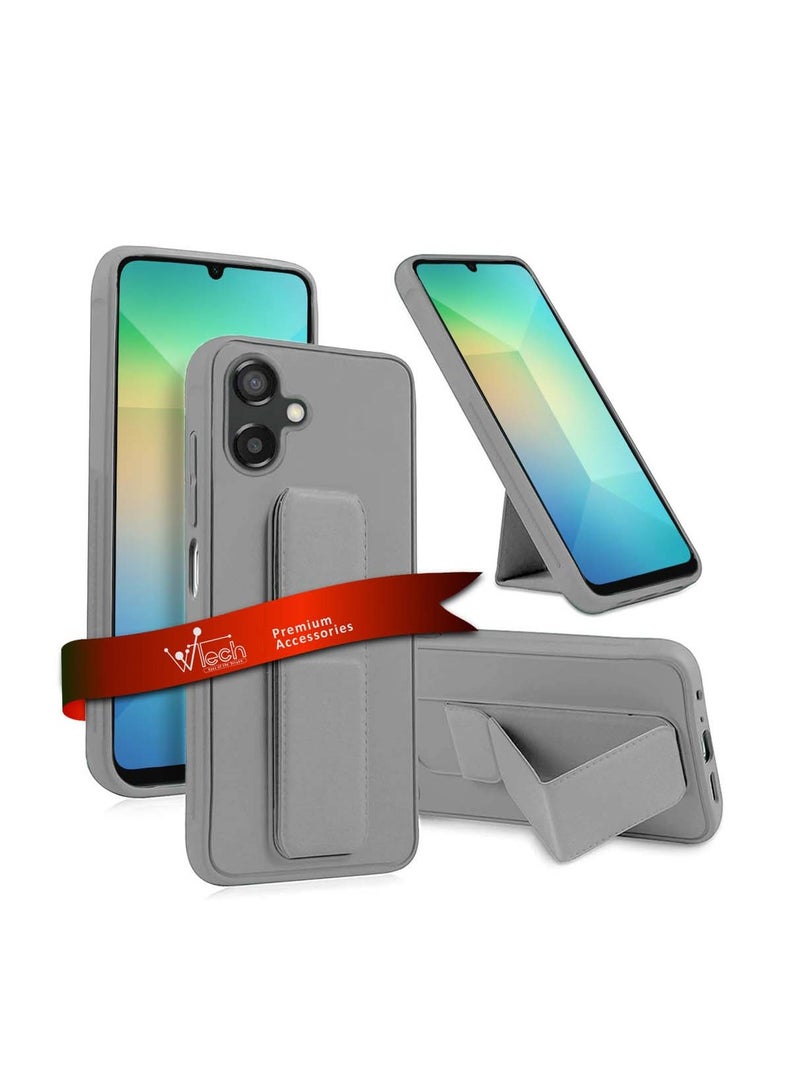 Wtech Samsung Galaxy A06 4G 2024 Hand Grip Foldable Magnetic Kickstand Wrist Strap Finger Grip With Built-In Iron Case Cover - Grey - Image 1