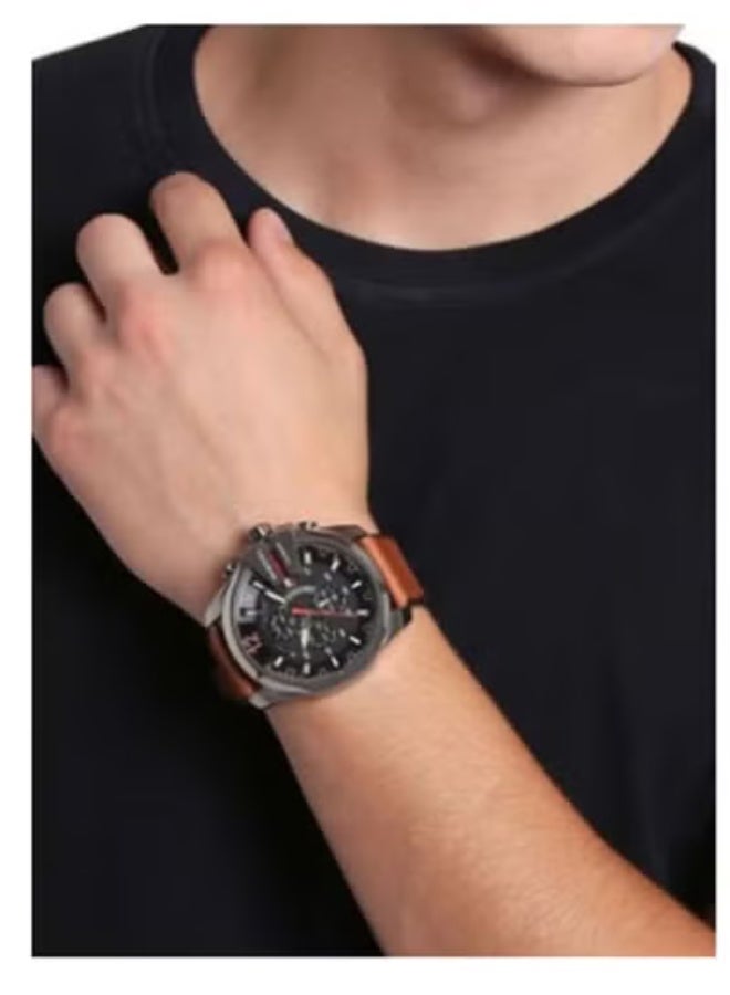 DIESEL KID Men's Mega Chief Round Shape Leather Band Chronograph Wrist Watch 51 mm - Brown - DZ4343 - Image 4