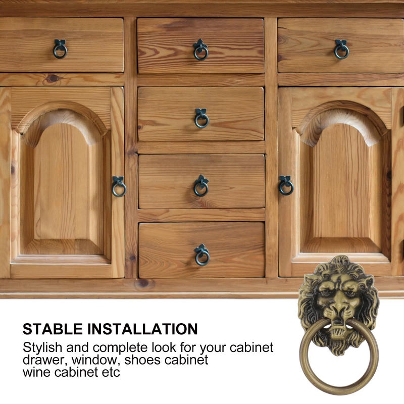 4 Antique Lion Head Cabinet Pull Rings Alloy Bronze Drawer Handles Hardware - Image 4