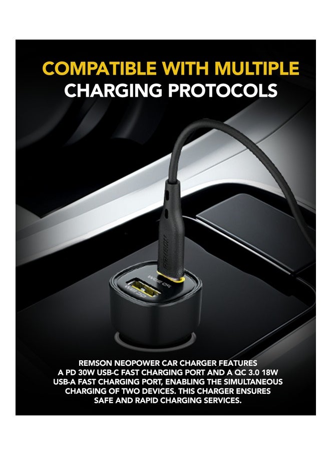 Remson - Remson Neo Power Car Charger PD 48W 1 USB-C Port/ 1 USB-A Port Fast Charging Compatible For iPhone 16 Pro/ Pro Max/16/15/14/13/12, Galaxy, S24/S23/S22/S21, iPad Pro 6/Air 5 - Image 1