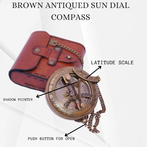 BAZROSS Handcrafted Vintage Brass Sundial Compass – Antique Nautical Sun Clock with Leather Case – Engraved Collectible Brass Compass Gift for Men - Nautical Gifts for Men, Best Anniversary Vintage Gifts - Image 3