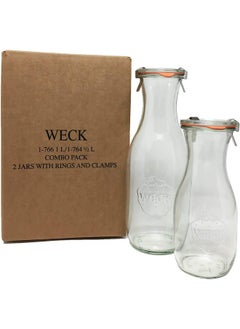 Weck Weck Juice Jar Combo Pack - (1) 766 1-Liter jar (1) 764 1/2-Liter jar with Glass Lids, Rubber Rings and Steel Clamps & Keep Fresh Lids  - Image 3