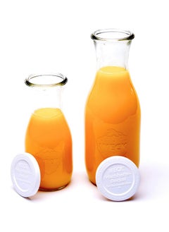 Weck Weck Juice Jar Combo Pack - (1) 766 1-Liter jar (1) 764 1/2-Liter jar with Glass Lids, Rubber Rings and Steel Clamps & Keep Fresh Lids  - Image 1