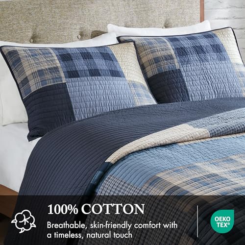 Woolrich John Rich & Bros. Woolrich Winter Hills Reversible Quilt Set - Cottage Styling Reversed to Solid Color, All Season Lightweight Coverlet, Cozy Bedding Layer, Matching Shams, Oversized Full/Queen, Plaid Blue 3 Piece - Image 4