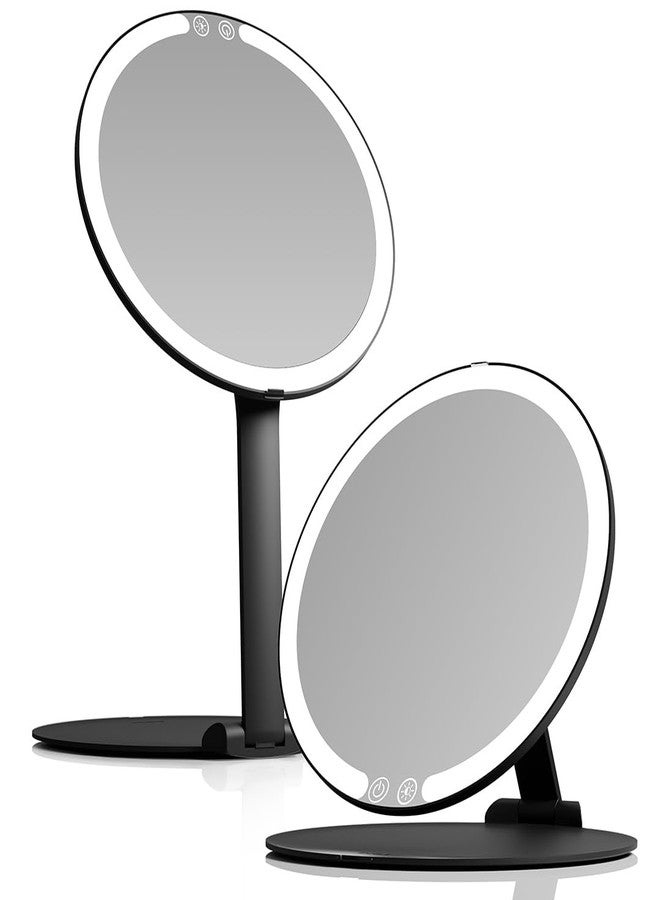 Fancii Abigail Rechargeable Travel Makeup Mirror with LED Light, 8" Foldable Stand, 3 Color Lighting Travel Mirror. Dimmable & Lightweight Portable Vanity Mirror, Beauty Travel Essential (Black) - Image 1
