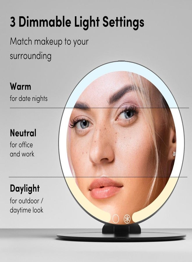 Fancii Abigail Rechargeable Travel Makeup Mirror with LED Light, 8" Foldable Stand, 3 Color Lighting Travel Mirror. Dimmable & Lightweight Portable Vanity Mirror, Beauty Travel Essential (Black) - Image 5