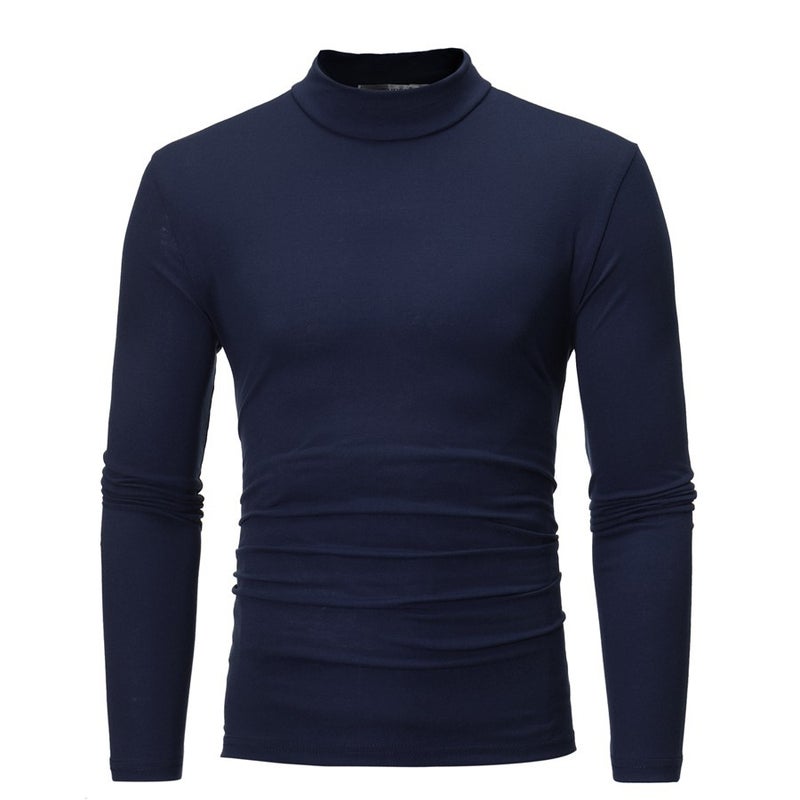 Cross-border 2022 autumn and winter foreign trade plus size men's t-shirt european size fashion half turtleneck fleece long sleeve top bottoming shirt - Image 1