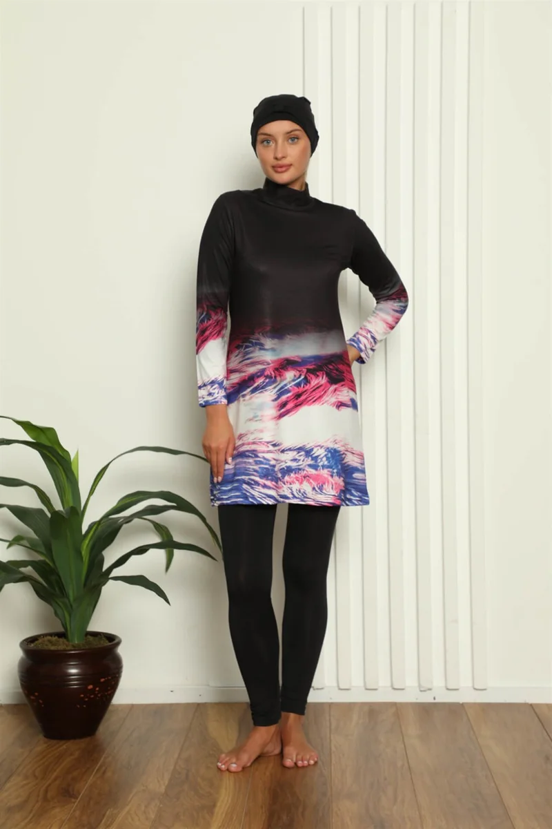اكبينيز Full Hijab Digital Patterned Swimsuit 31042