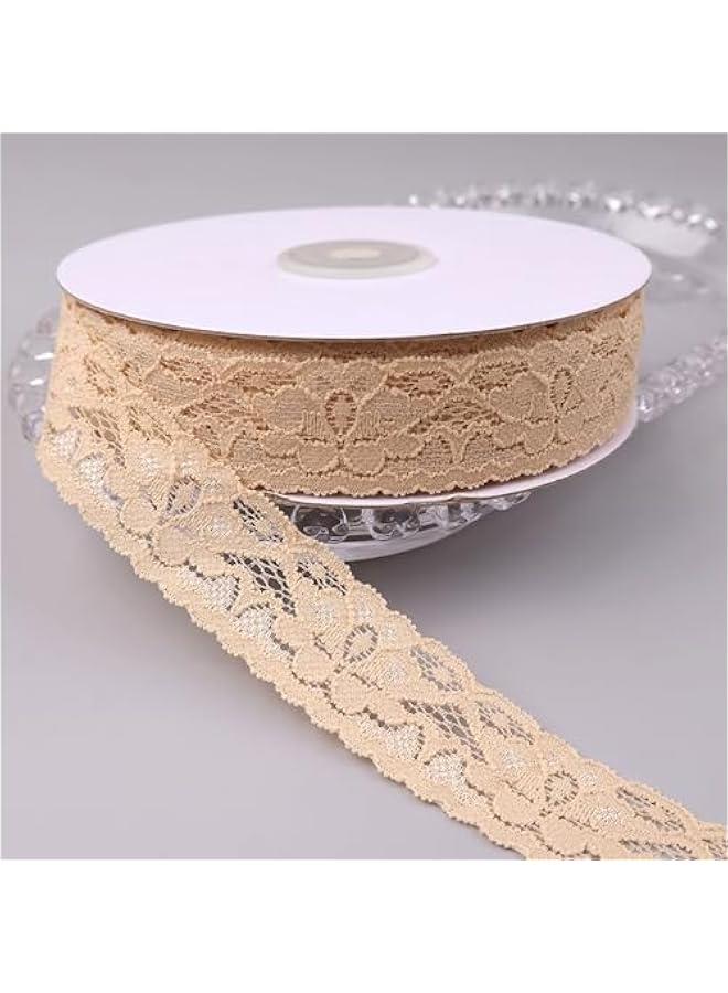 Arabest Beige Lace Ribbon Elastic lace Fabric 1 Wide x 28 Yards Vintage Pattern Lace Ribbon for Crafts Gift Wrapping Flower Design Sewing - Image 1