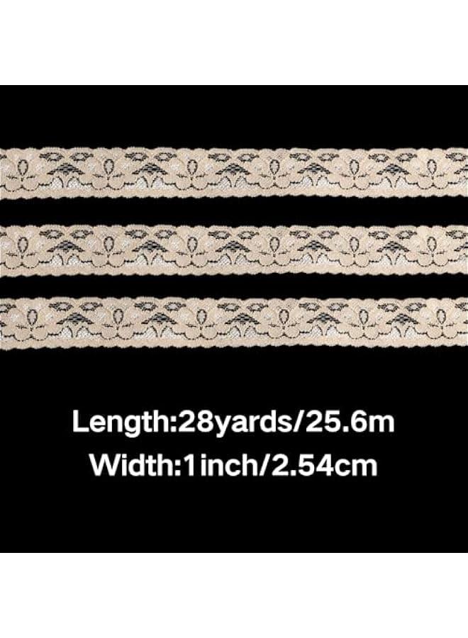 Arabest Beige Lace Ribbon Elastic lace Fabric 1 Wide x 28 Yards Vintage Pattern Lace Ribbon for Crafts Gift Wrapping Flower Design Sewing - Image 2