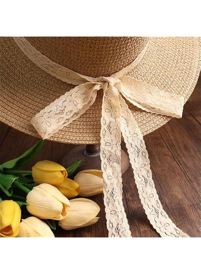 Arabest Beige Lace Ribbon Elastic lace Fabric 1 Wide x 28 Yards Vintage Pattern Lace Ribbon for Crafts Gift Wrapping Flower Design Sewing - Image 4