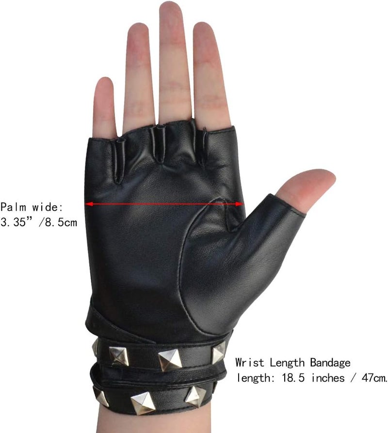 Nydotd Women Punk Rivets Half Finger PU Leather Performance Costume Fingerless Gloves - Image 2