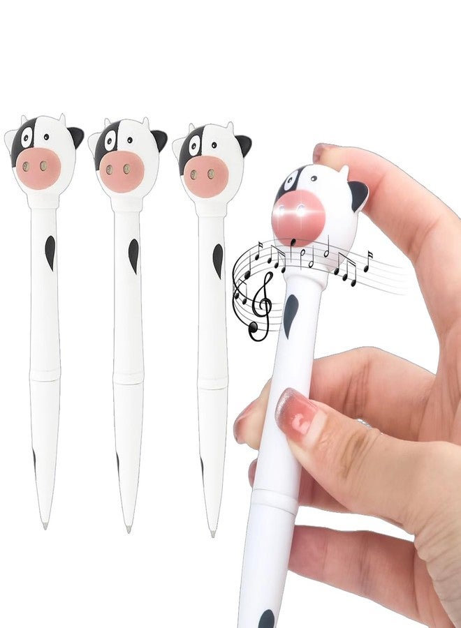 AKV Cow Pen with Mooing Sound and Led Light, Cute Cow Print Pens, Black ink refill, Funny Cow Gifts for Women Girls Kids (3Pcs) - Image 1