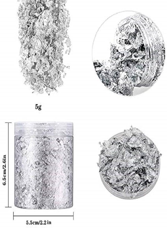 A.K GOLD LEAF Silver Foil Flakes for Resin，10g Metallic Foil Flakes，for Nail Art, Painting, Crafts, Slime and Resin Jewelry Making ， DIY Crafts，Slime and Resin Jewelry Making (10g/Bottle) (Pack of 1) - Image 2