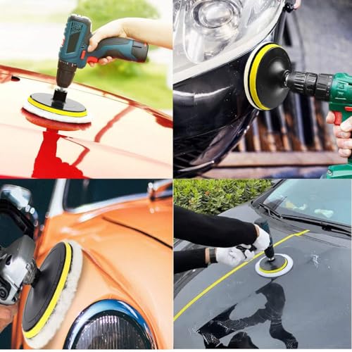 Massmot 7 Pcs 3 Inch Wool Buffing Pads, Soft Faux Wool, Replacement Car Polishing Pad for Scratches with M10 Drill Adapter, Oxidation, (5 x Polishing Pads, 1 x Backing Pad, 1 x M10) - Image 3
