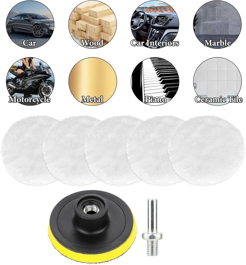 Massmot 7 Pcs 3 Inch Wool Buffing Pads, Soft Faux Wool, Replacement Car Polishing Pad for Scratches with M10 Drill Adapter, Oxidation, (5 x Polishing Pads, 1 x Backing Pad, 1 x M10) - Image 5