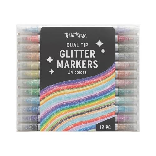 Brea Reese: Dual Tip Markers - Glitter 12ct - 24 Sparkling Colors, Professional Quality, Water-Based Ink, Adults Art Supplies, Crafts & Scrapbooking - Image 1
