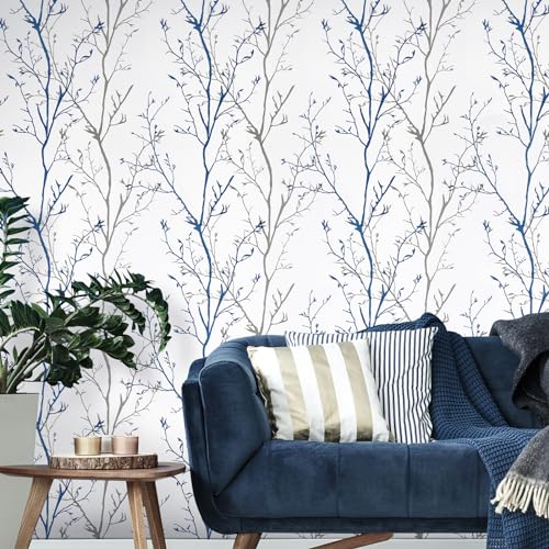 Melwod Grey Blue Tree Branches Peel and Stick Contact Paper 17.7" x 197" Modern Tree Branch Removable Wallpaper Natural Wall Paper Self-Adhesive Vinyl for Drawer Liner Furniture Crafts Accent Walls - Image 3