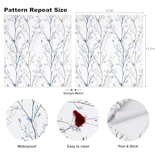 Melwod Grey Blue Tree Branches Peel and Stick Contact Paper 17.7" x 197" Modern Tree Branch Removable Wallpaper Natural Wall Paper Self-Adhesive Vinyl for Drawer Liner Furniture Crafts Accent Walls - Image 4