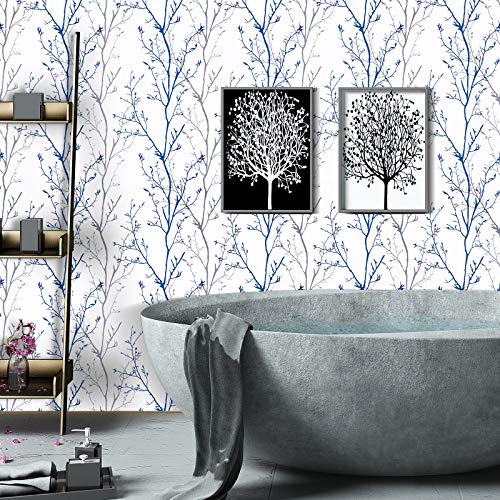 Melwod Grey Blue Tree Branches Peel and Stick Contact Paper 17.7" x 197" Modern Tree Branch Removable Wallpaper Natural Wall Paper Self-Adhesive Vinyl for Drawer Liner Furniture Crafts Accent Walls - Image 2