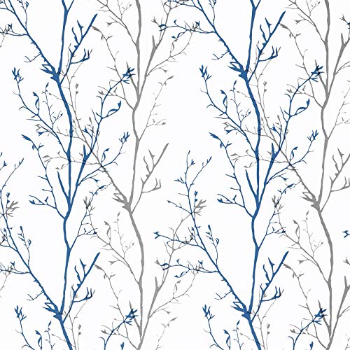 Melwod Grey Blue Tree Branches Peel and Stick Contact Paper 17.7" x 197" Modern Tree Branch Removable Wallpaper Natural Wall Paper Self-Adhesive Vinyl for Drawer Liner Furniture Crafts Accent Walls - Image 1