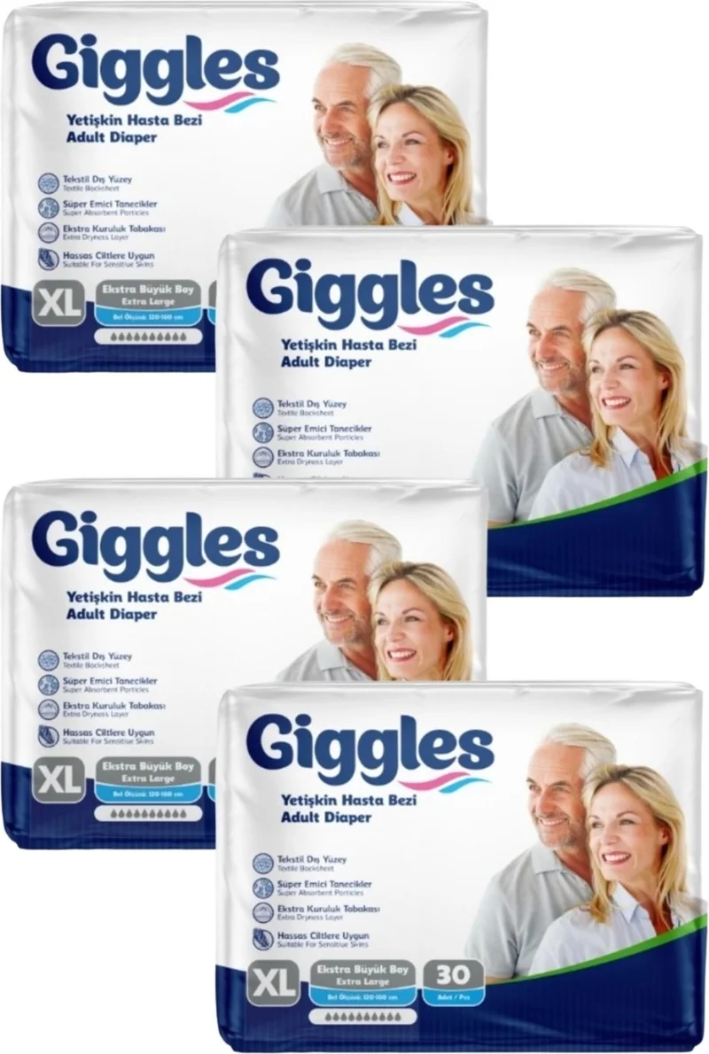 giggles Adult Patient Diaper with Waistband Extra Large Xl 30 Lu x 4 Pieces