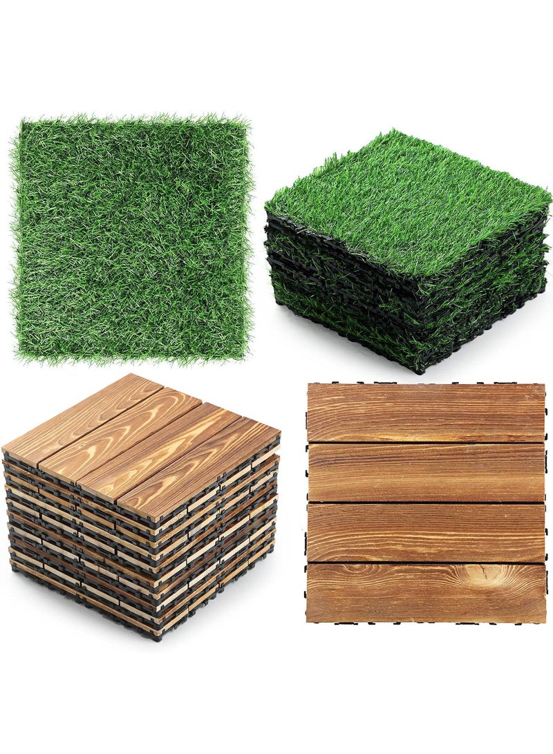 HOME TASTE Artificial Grass & Teak Wood Interlocking Deck Tiles – 12"x12" Self-Draining Outdoor Flooring – Water-Resistant Modular Tiles for Balcony, Patio, Garden, Terrace & Indoor Use  - Image 1