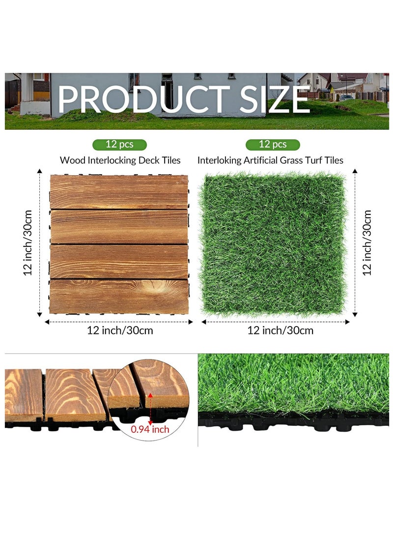 HOME TASTE Artificial Grass & Teak Wood Interlocking Deck Tiles – 12"x12" Self-Draining Outdoor Flooring – Water-Resistant Modular Tiles for Balcony, Patio, Garden, Terrace & Indoor Use  - Image 2
