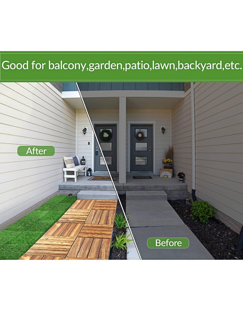 HOME TASTE Artificial Grass & Teak Wood Interlocking Deck Tiles – 12"x12" Self-Draining Outdoor Flooring – Water-Resistant Modular Tiles for Balcony, Patio, Garden, Terrace & Indoor Use  - Image 4