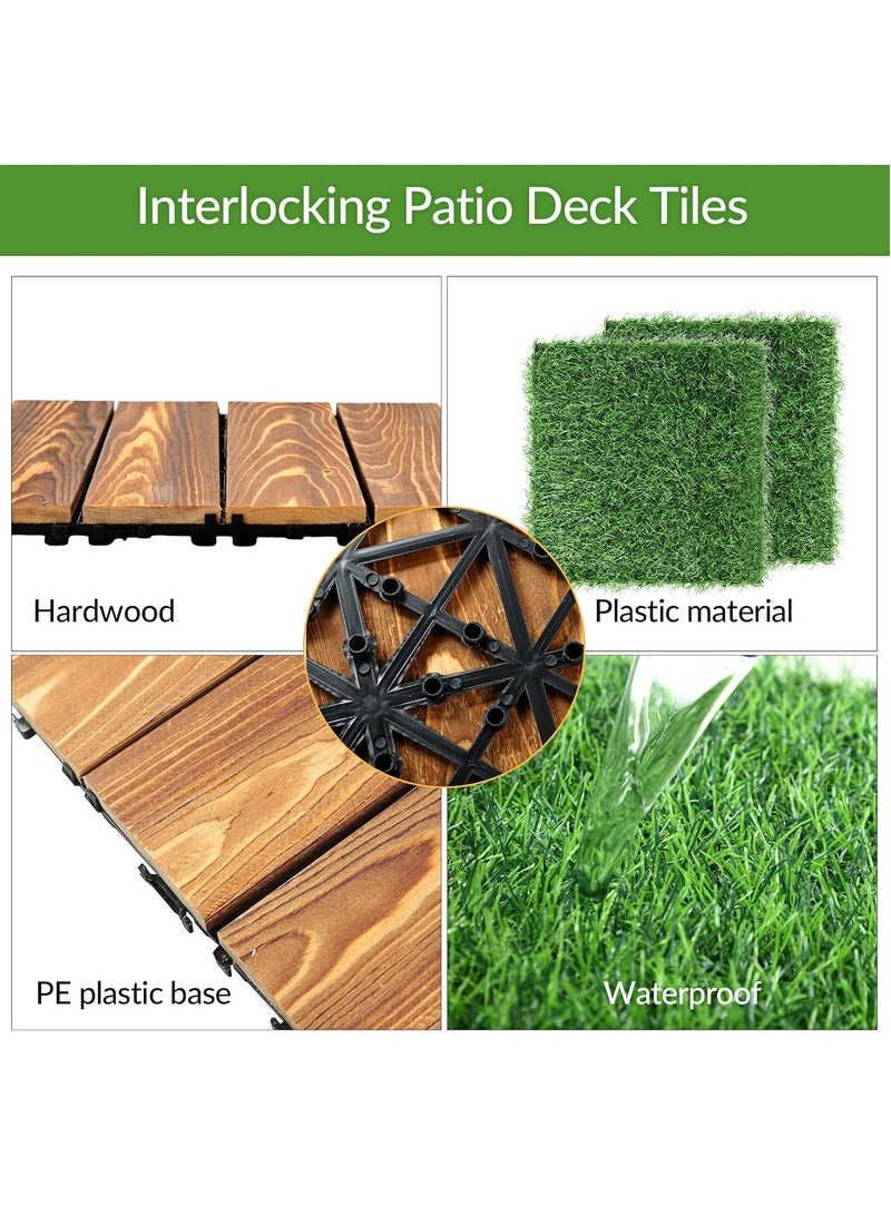 HOME TASTE Artificial Grass & Teak Wood Interlocking Deck Tiles – 12"x12" Self-Draining Outdoor Flooring – Water-Resistant Modular Tiles for Balcony, Patio, Garden, Terrace & Indoor Use  - Image 5